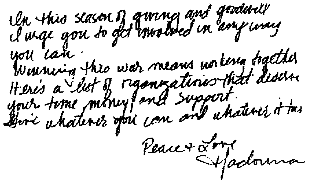 madonna handwriting