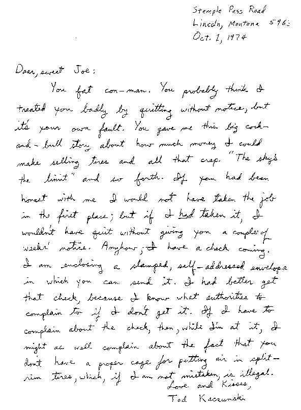 ted kaczynski handwriting